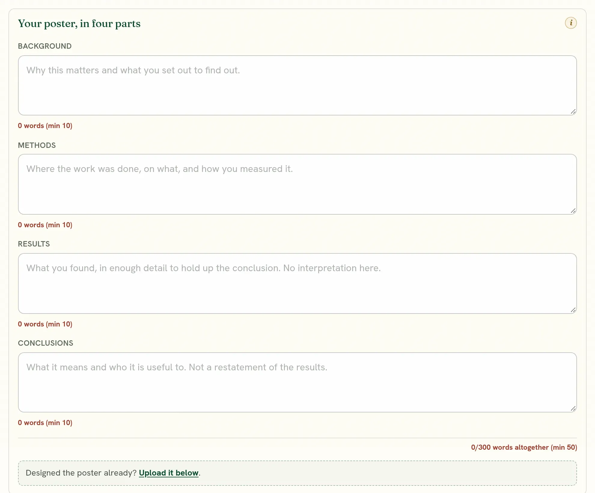 The four sections of a poster proposal.
