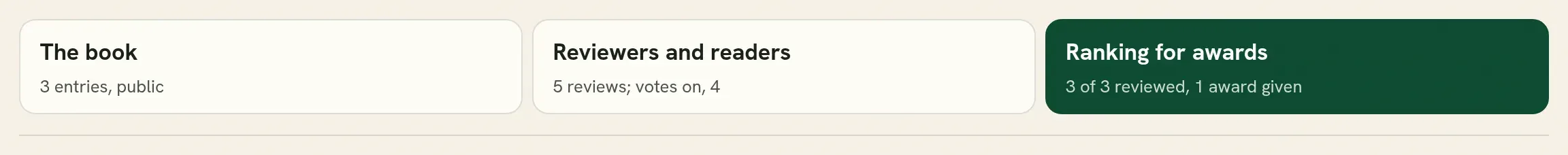 The three parts of the page, as tabs.