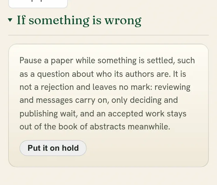 If something is wrong: put a submission on hold.