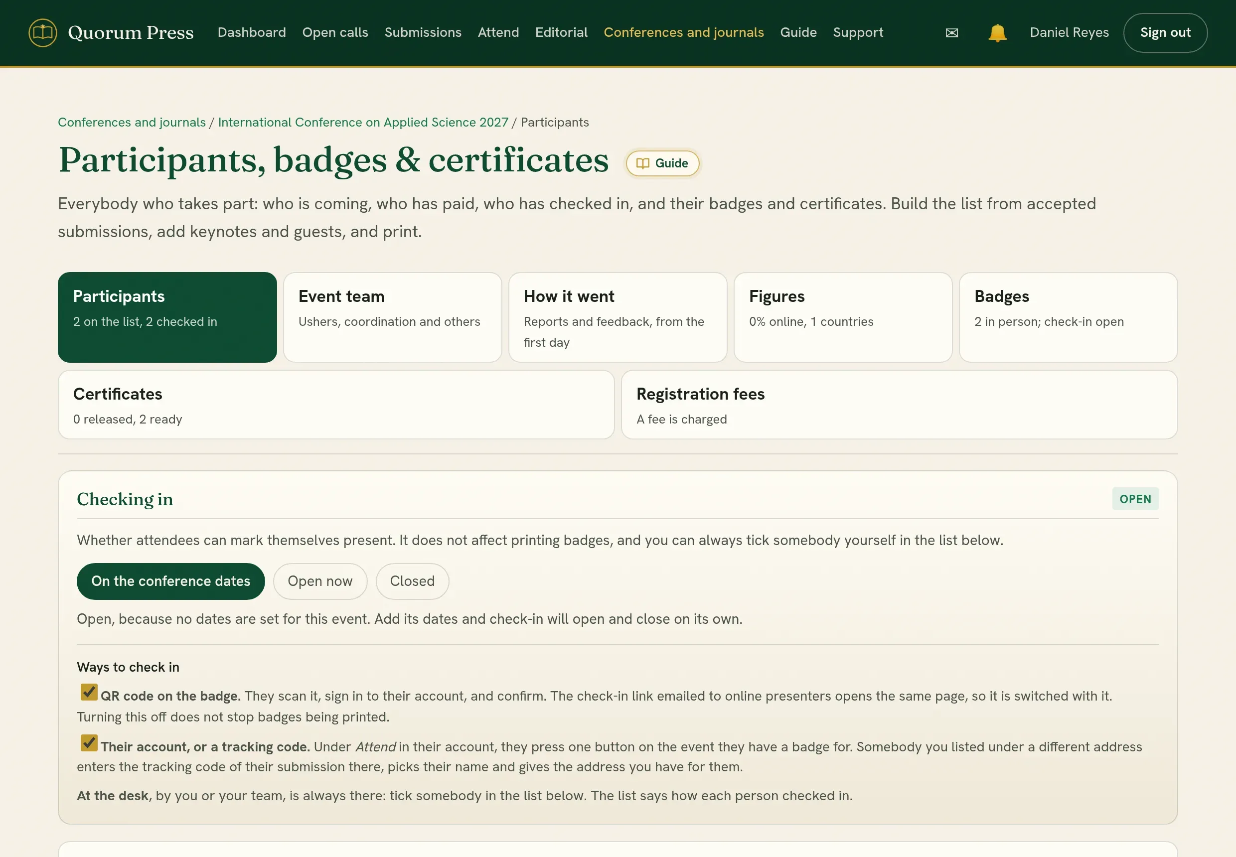 Participants, badges and certificates.