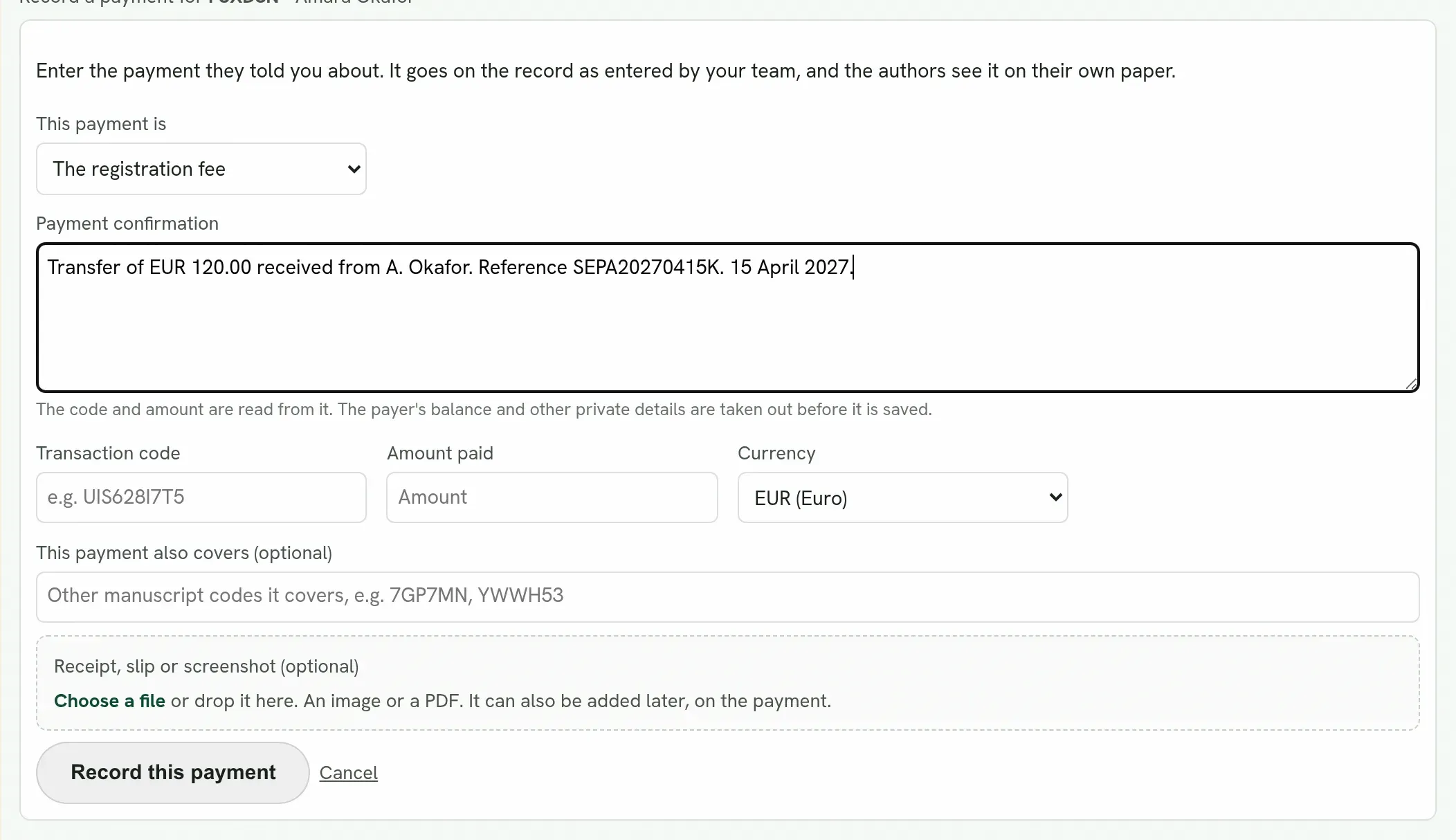 The desk’s form for a payment an author told you about.